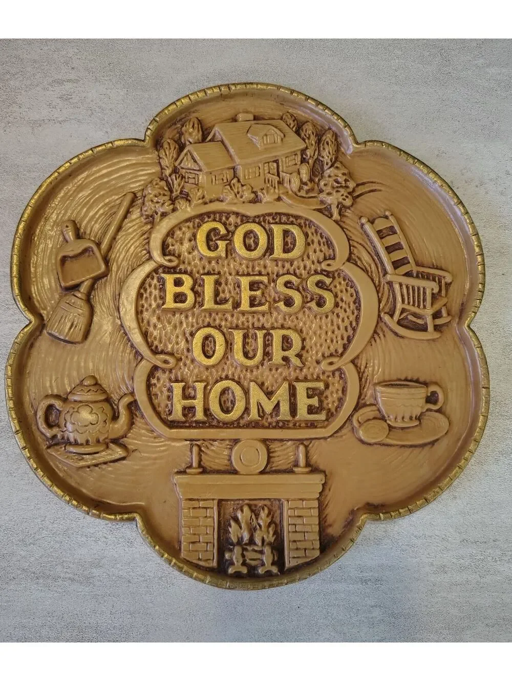 Vintage God Bless Our Home Wall Plaque Decorative Hanging